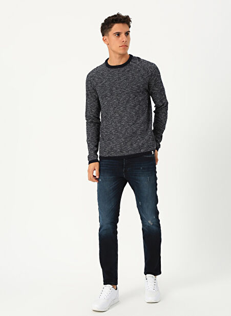 Jack & Jones 12155742 Ash Knit O Yaka Erkek Koyu Gri Kazak -1
