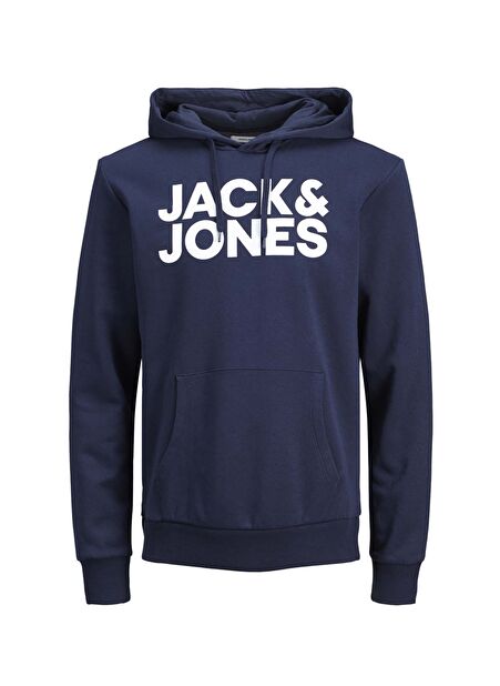 Jack & Jones Kapüşonlu Baskılı Koyu Lacivert Erkek Sweatshirt -1