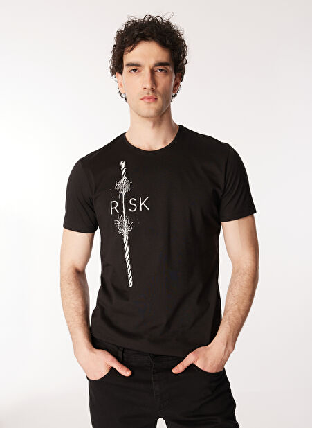 The Crow Siyah Erkek T-Shirt RİSK MOCK -1