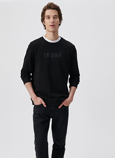 Mavi Bisiklet Yaka Siyah Erkek Sweatshirt 066303-900 MAVİ BASKILI Sweatshirt -1