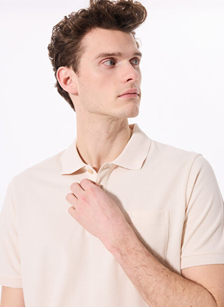 Bej Erkek Basic %100 Pamuk Polo T-Shirt CM NOBRO K CEPLI -1