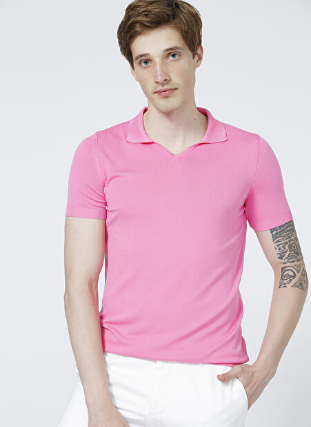 Polo Studio X Fabrika V Yaka Dar Kalıp Pembe Erkek Kazak STONE -1