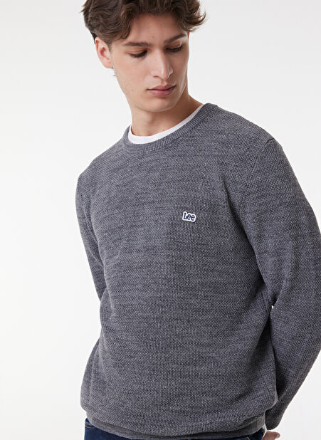 Lee L212149035 Knitwear Crew Neck Bisiklet Yaka Regular Fit Düz Gri Erkek Kazak -1