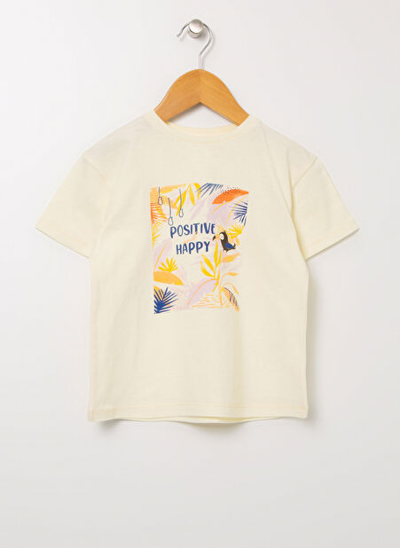 Mammaramma Sarı Kız Bebek Bisiklet Yaka Kısa Kollu Baskılı T-Shirt 22SG-53 -1