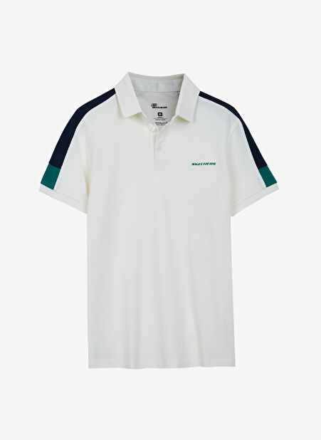 Skechers Düz Kırık Beyaz Erkek Polo T-Shirt S221047-102 Colorblock Polo T-Shirt -1