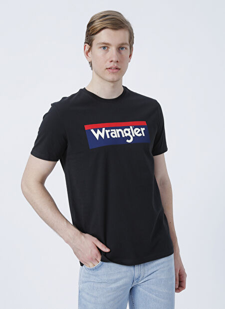 Wrangler W7H4D3Xv6 O Yaka Regular Fit Baskılı Açık Siyah Erkek T-Shirt -1