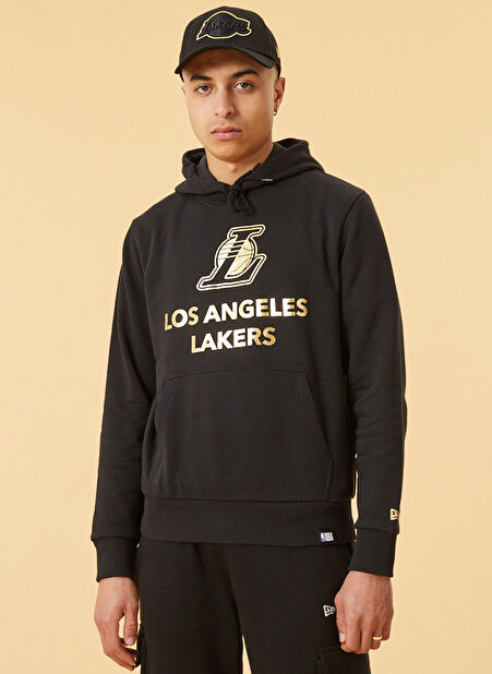 New Era 12893103 Nba Metllc Hdy LoslakKapüşonlu Düz Siyah Erkek Sweatshirt -1