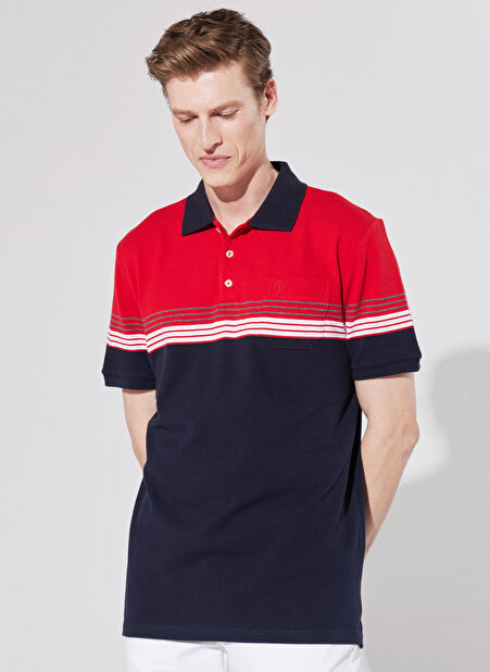 Privé Polo Yaka Kırmızı - Lacivert Erkek T-Shirt 4BX482220010 -1