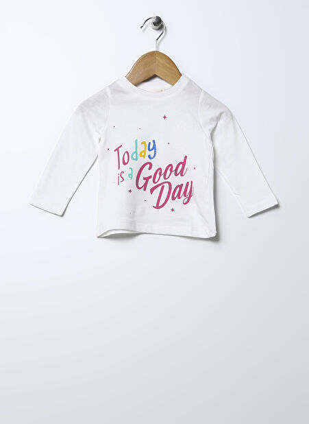 Mammaramma Baskılı Ekru Kız Bebek T-Shirt 22FWG-62 -1