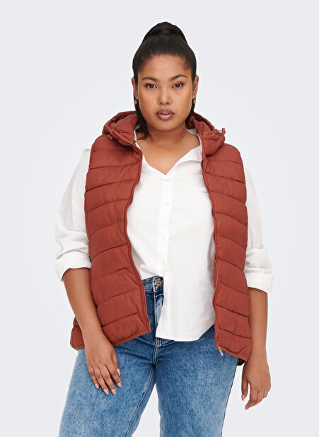 Açık Kırmızı Kadın Normal Kalıp Kapitone Puffer Yelek 15236003 -1