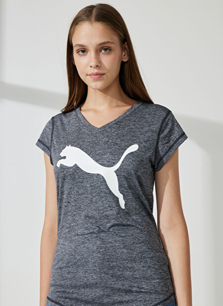 Puma Bisiklet Yaka Düz Gri Kadın T-Shirt 51952656 Train Fav Heather Cat Tee -1