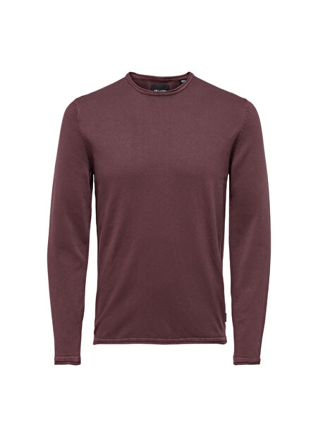 Only & Sons Bisiklet Yaka Düz Bordo Erkek Kazak 22006806_ONSGARSON 12 WASH CREW KN -1