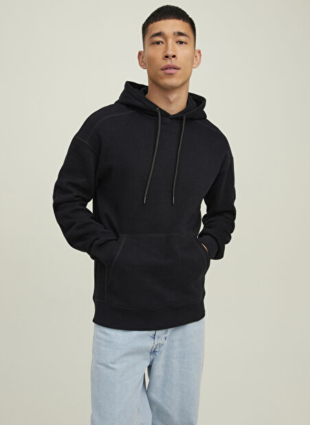 Jack & Jones Kapüşon Yaka Siyah Erkek Sweatshırt 12216342_JCOCLASSIC WAFFLE SWEAT HO -1