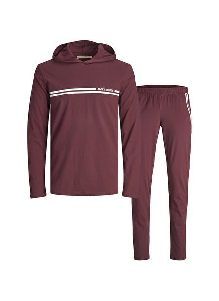 Jack & Jones Bordo Erkek Çocuk Kapüşonlu Uzun Kollu Baskılı Sweatshirt JACWILLIAM HOOD AND PANTS GIFTB JNR -1