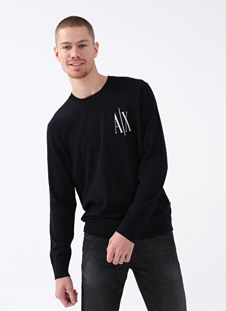 Armani Exchange Bisiklet Yaka Düz Lacivert Erkek Kazak 8NZM4R 1510-NAVY -1