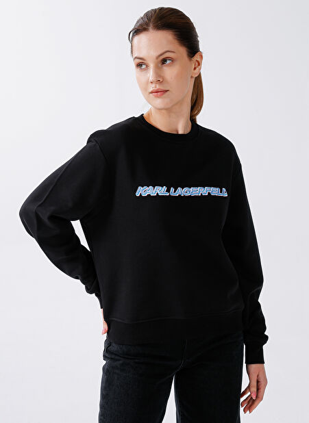 KARL LAGERFELD Bisiklet Yaka Baskılı Siyah Kadın Sweatshırt 225W1804 -1