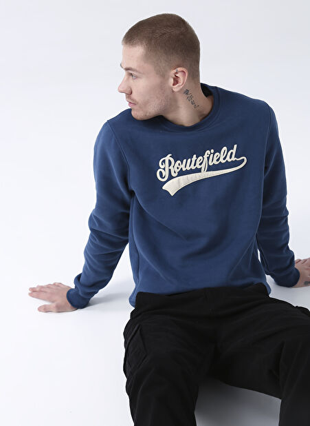 Routefield Lacivert Kapüşonlu Erkek Kabartma Sweatshirt RFHOOK2223_HOOK -1
