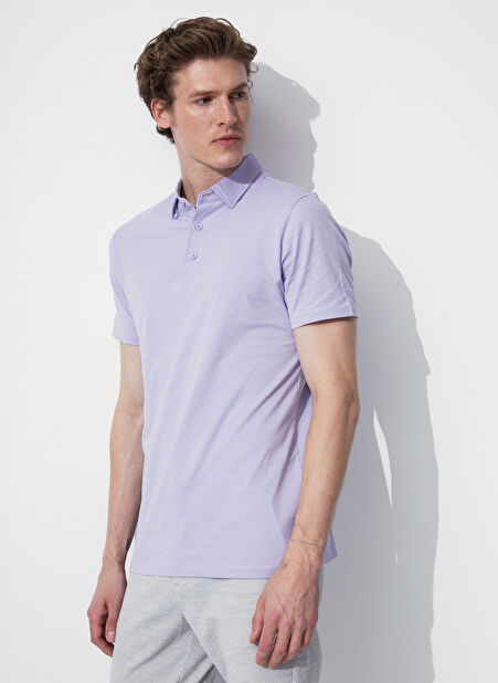Fabrika Polo Yaka Düz Lila Erkek T-Shirt NABISA -1