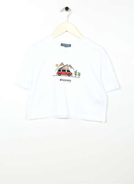 Discovery Expedition Beyaz Kız Çocuk Bisiklet Yaka Kısa Kollu Baskılı T-Shirt ROTA GIRL -1