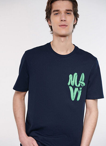 Mavi Bisiklet Yaka Baskılı Lacivert Erkek T-Shirt M0611322-70490_MAVİ BASKILI TİŞÖRT -1