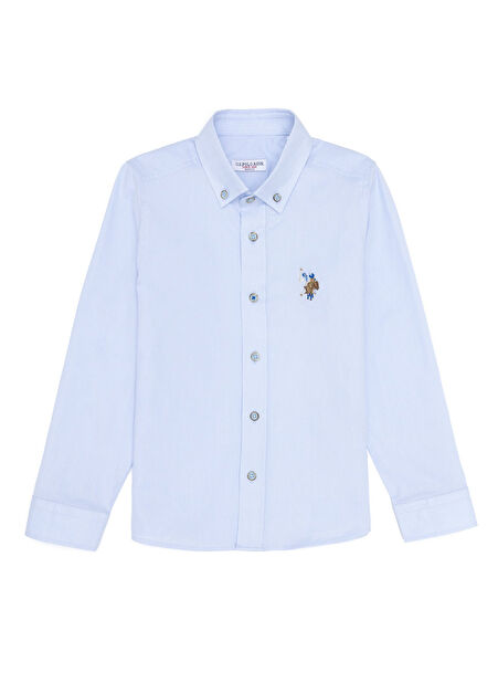 U.S. Polo Assn. Düz Mavi Erkek Çocuk Gömlek CEDCOLORKIDS023Y -1