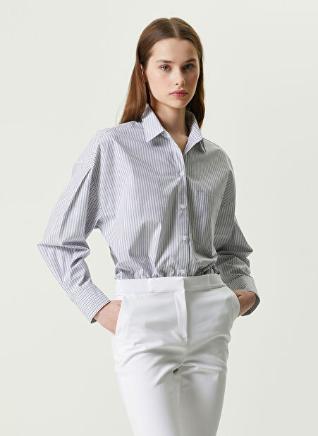 Network Beyaz Lacivert Kadın Regular Fit Gömlek 1087158 -1