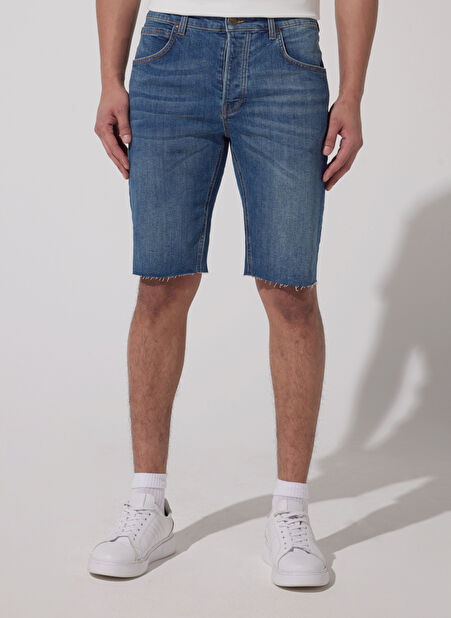 Lee L23114158_5 Cep Jean Şort Taş Erkek Normal Bel Regular Fit Denim Şort -1