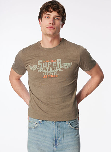 Lee Cooper Bisiklet Yaka Yeşil Melanj Erkek T-Shirt 232 LCM 242046 SERTIW YEŞİL MELANJ -1