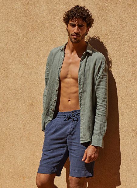 Mr. Mood Bağlamalı Bel Standart Lacivert Erkek Bermuda Şort Mr Rog Shorts -1
