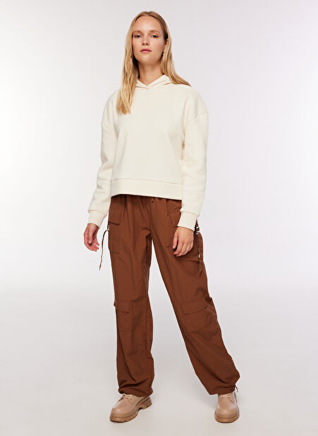 Fabrika Lastikli Bel Loose Fit Kahve Kadın Pantolon F3WL-PNT23 -1