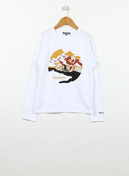 Kırık Beyaz Kız Çocuk Bisiklet Yaka Relaxed Fit Baskılı T-Shirt D3WG-TST5 -1