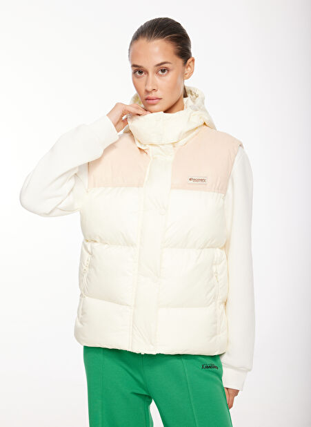D3WL-YLK1 Kırık Beyaz Kadın Kapüşonlu Basic Kapitone Puffer Yelek -1