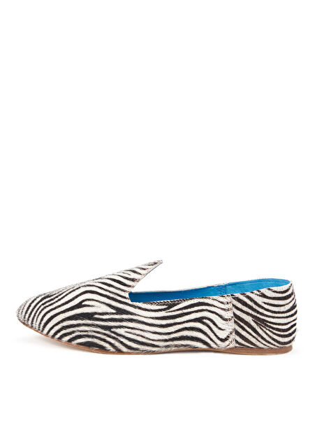 Osay Deri Siyah - Beyaz Kadın Loafer LA ZEBRA -1