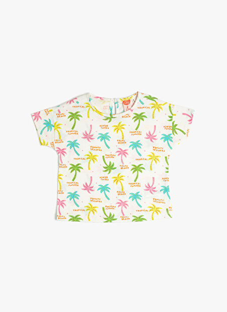Koton Çok Renkli Kız Bebek Bisiklet Yaka Kısa Kollu Baskılı T-Shirt 3SMG10096AK -1