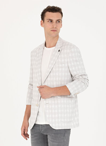 Pierre Cardin Slim Fit Açık Gri Erkek Ekose Ceket A30003/SC -1
