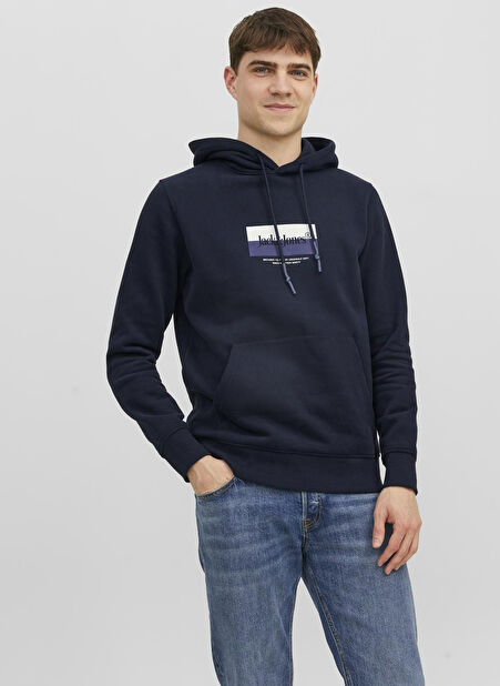 Jack & Jones Kapüşon Yaka Lacivert Erkek Sweatshırt 12242197_JORDALSTON BRANDING SWEAT -1