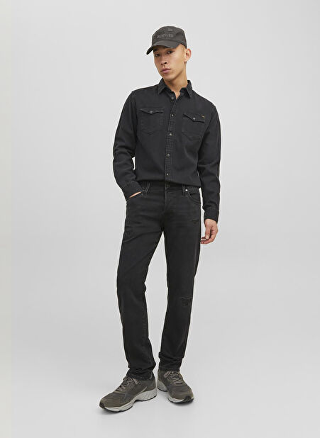 Jack & Jones 12237324_JJIGLENN JJICON GE 542 Siyah Erkek Düşük Bel Slim Fit Denim Pantolon -1
