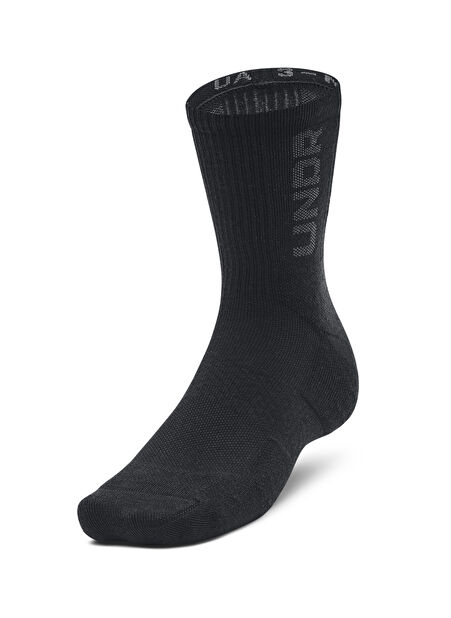 1373084-001 UA 3-Maker 3pk Mid-Crew Siyah Unisex Çorap -1