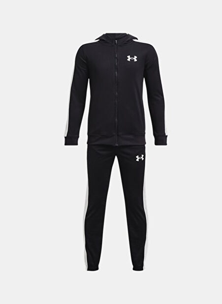 Under Armour Siyah Erkek Çocuk Kapüşonlu Uzun Kollu Dar Paça Bağlamalı Bol Kesim Düz Eşofman Takımı 1376329-001 UA Knit Hooded Track Su -1