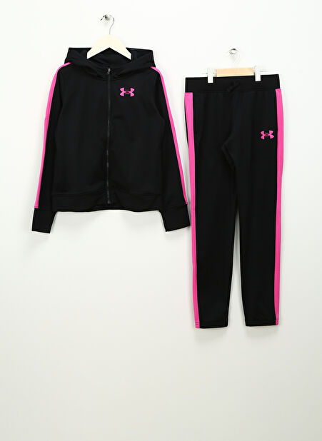 Under Armour Siyah Kız Çocuk Kapüşonlu Uzun Kollu Dar Paça Bol Kesim Düz Eşofman Takımı 1377517-004 UA Knit Hooded Tracksui -1