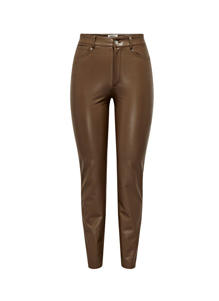 Only Yüksek Bel Normal Kahve Kadın Pantolon ONLEMILY HW ST ANK FAUX LEATHER PNT -1