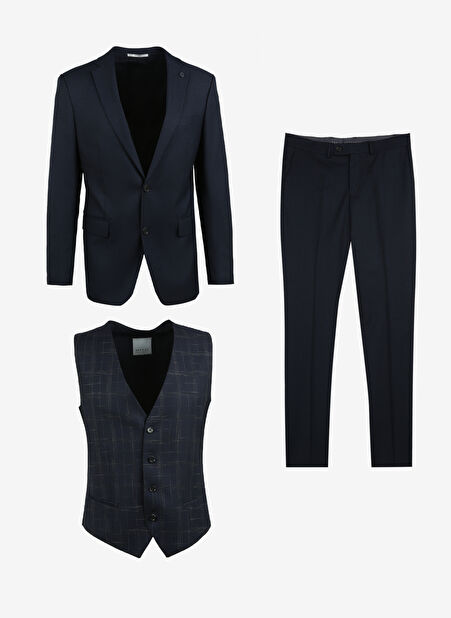 Slim Fit Normal Bel Lacivert Erkek Takım Elbise 4B3124100003 -1