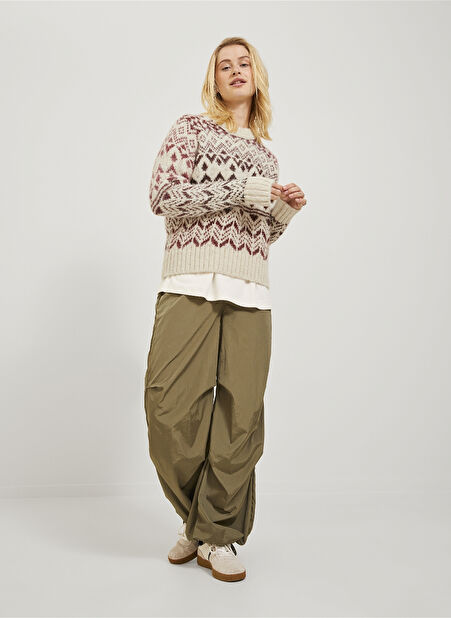 JJXX Bisiklet Yaka Rahat Desenli Kırık Beyaz Kazak Kadın JXSONJA CREW NECK KNIT -1