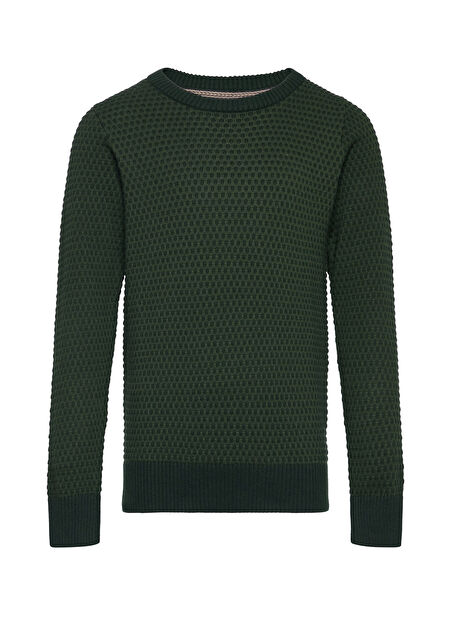 Jack & Jones Koyu Yeşil Erkek Çocuk Kazak JJEATLAS KNIT CREW NECK JNR -1