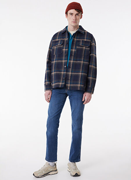 Wrangler Loose Fit Lacivert Erkek Ceket W232406410 Ekose Shacket -1