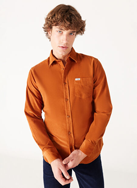 Wrangler Regular Fit Kahve Erkek Gömlek W5A14AH29 Tek Cep Gömlek -1