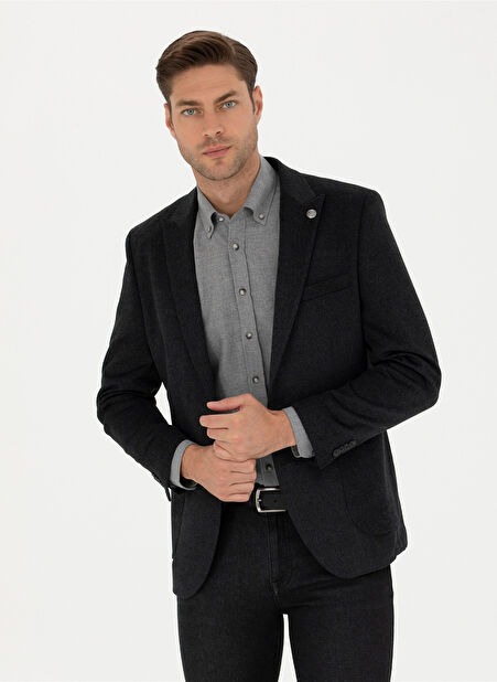 Pierre Cardin Slim Fit Antrasit Erkek Düz Ceket U49029/EXC -1