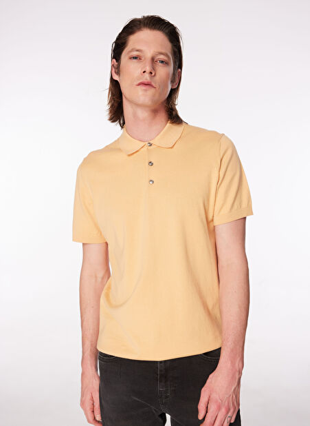 Fabrika Comfort Polo Yaka Regular Fit Düz Açık Turuncu Erkek Kazak FC4SM-KZK 0896 -1