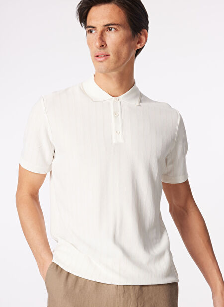 Kırık Beyaz Erkek Polo Yaka Basic Kazak F4SM-KZK 0713 -1