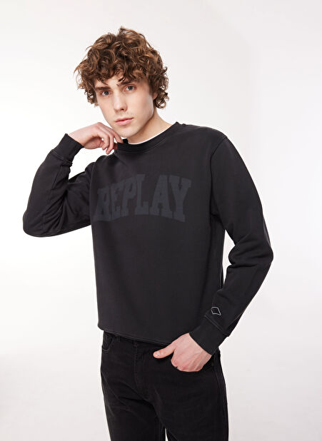 Replay Bisiklet Yaka Siyah Erkek Sweatshırt M6714 099 BLACKBOARD.... -1